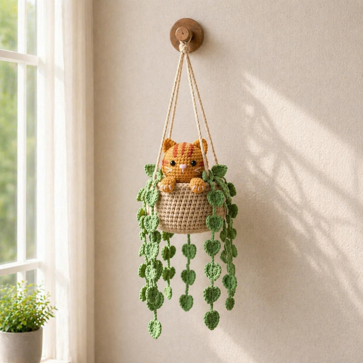 Sunny Little Trouble - Handmade Crochet Orange Tabby Cat Basket