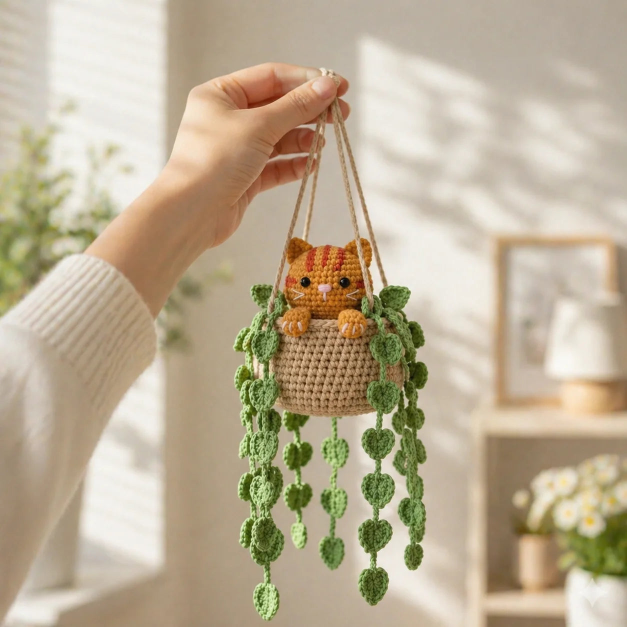 Sunny Little Trouble - Handmade Crochet Orange Tabby Cat Basket