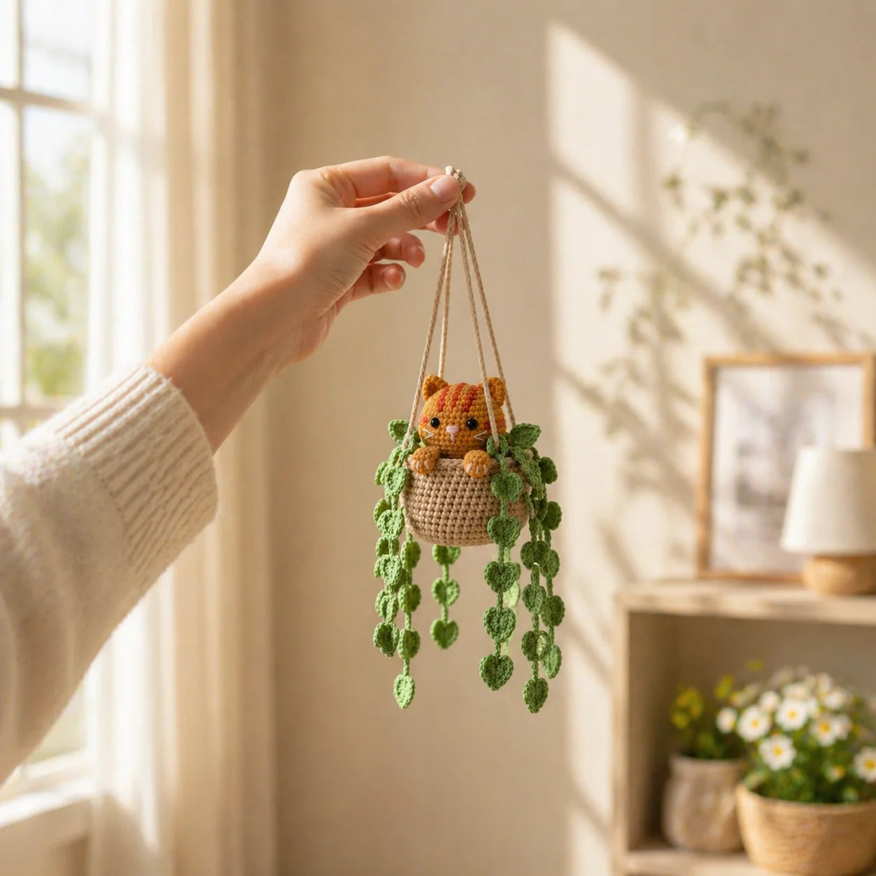 Sunny Little Trouble - Handmade Crochet Orange Tabby Cat Basket