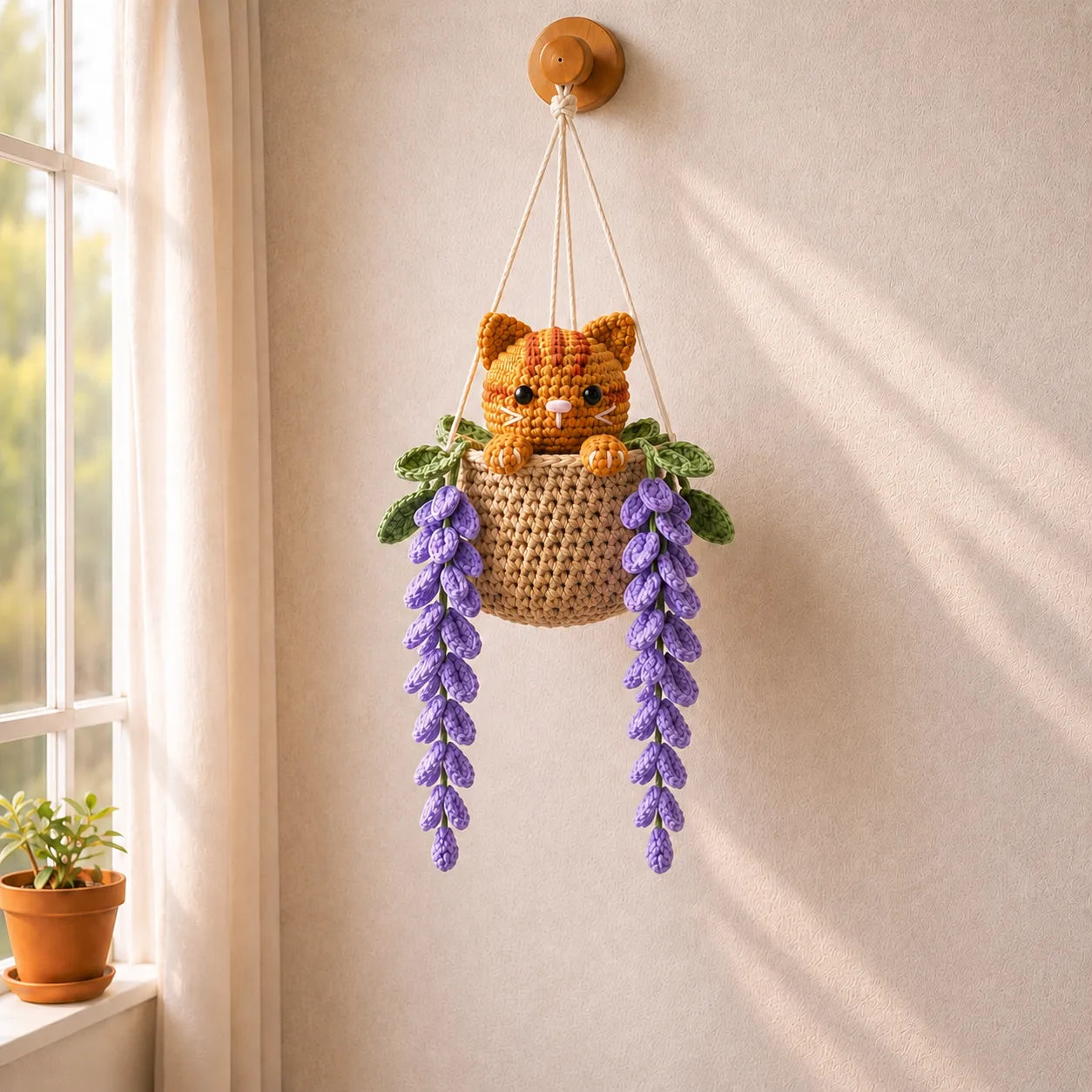 Honey Lavender Trouble - Handmade Crochet Orange Tabby Cat Basket