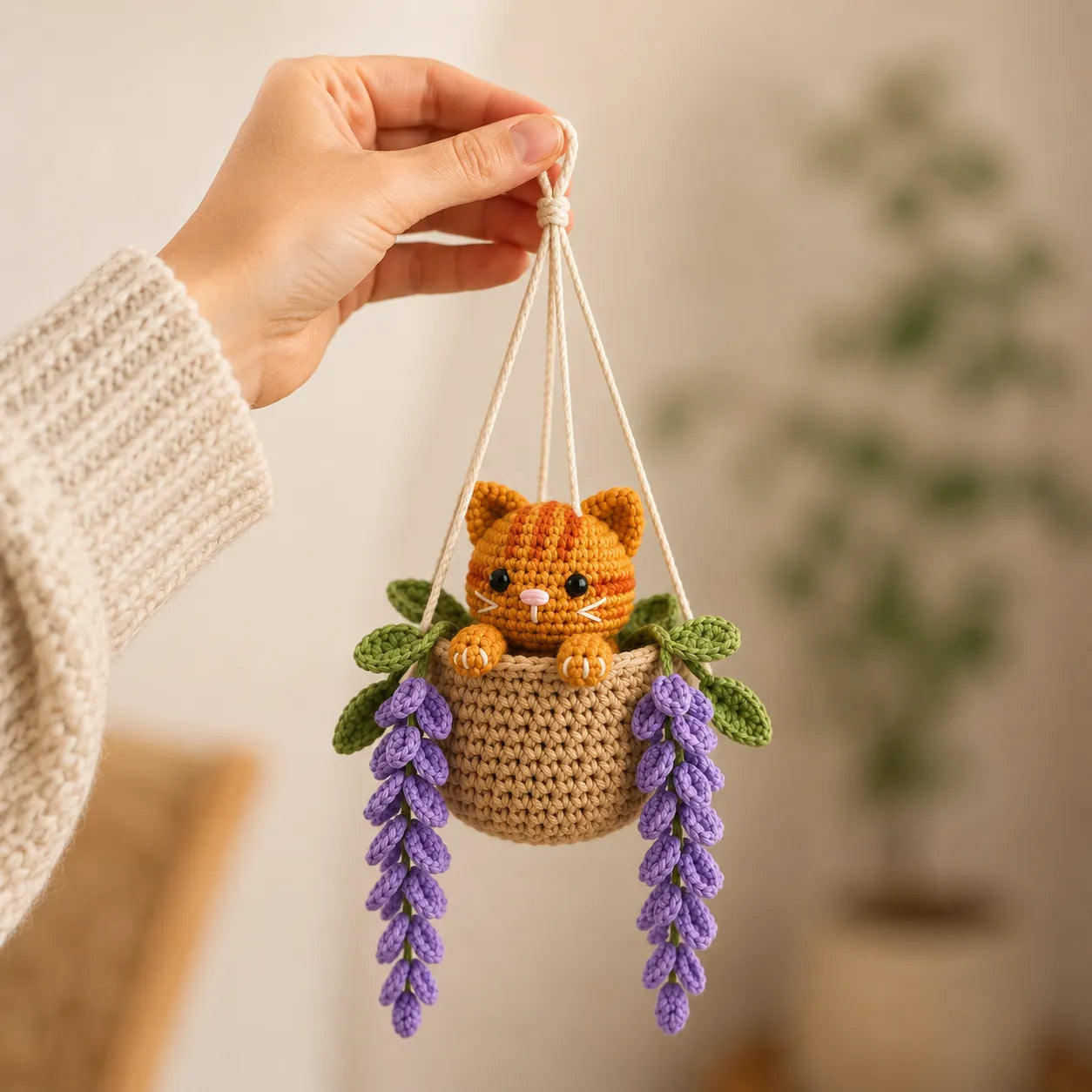 Honey Lavender Trouble - Handmade Crochet Orange Tabby Cat Basket
