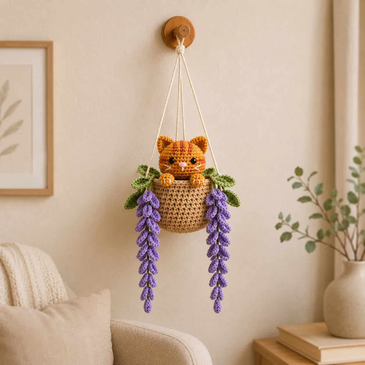 Honey Lavender Trouble - Handmade Crochet Orange Tabby Cat Basket