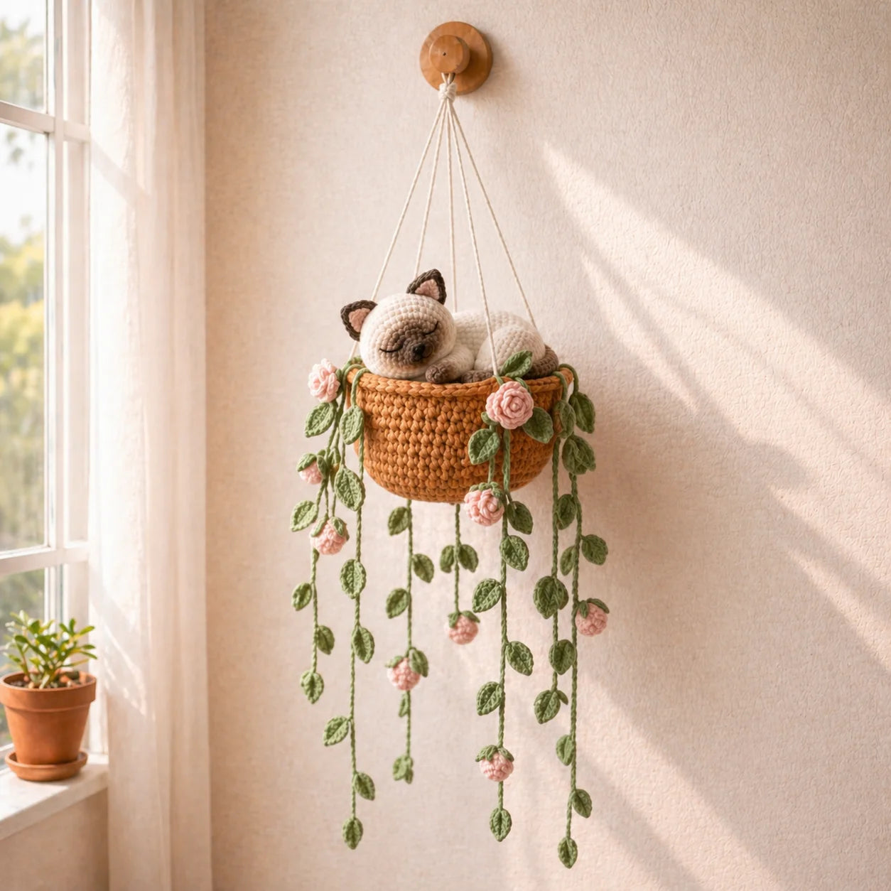 Cocoa Cream Lullaby – Handmade Crochet Cat Hanging Gift