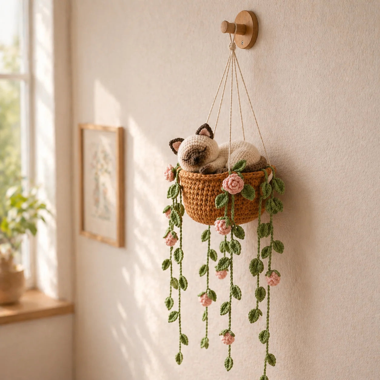 Cocoa Cream Lullaby – Handmade Crochet Cat Hanging Gift