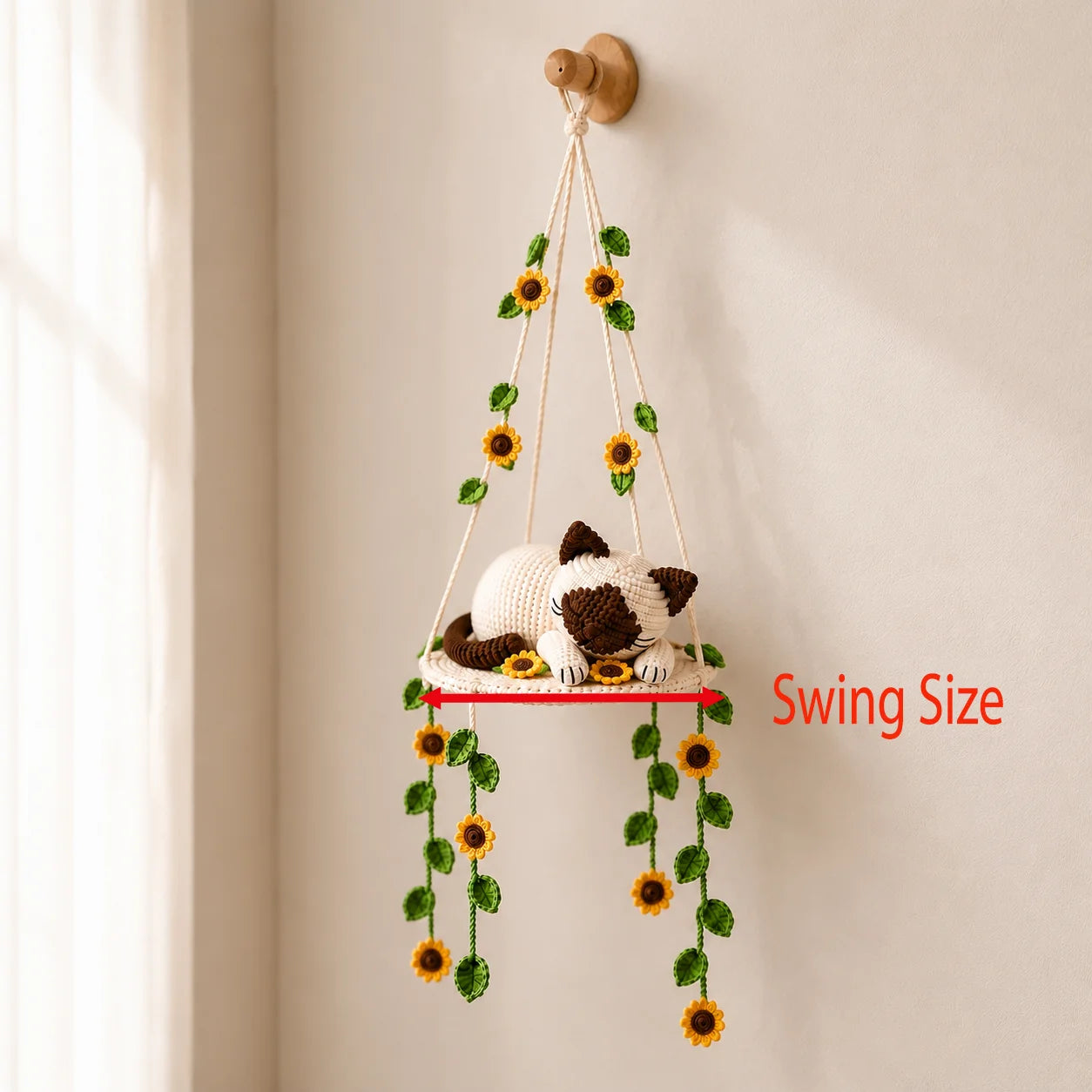 Sunflower Dreamer - Crochet Siamese Cat Swing Decor
