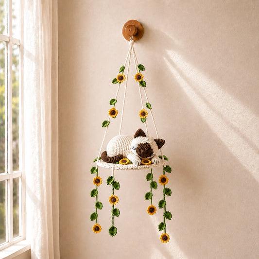 Sunflower Dreamer - Crochet Siamese Cat Swing Decor