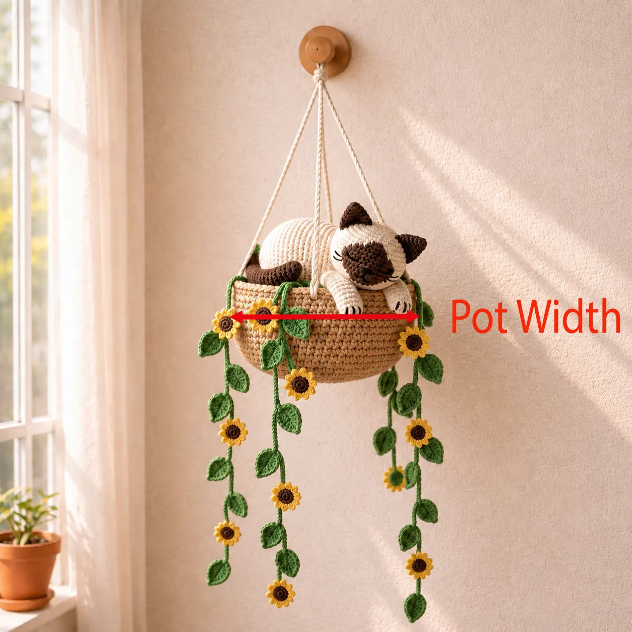 Buttermilk Sunflower Snooze - Handmade Crochet Siamese Cat Basket