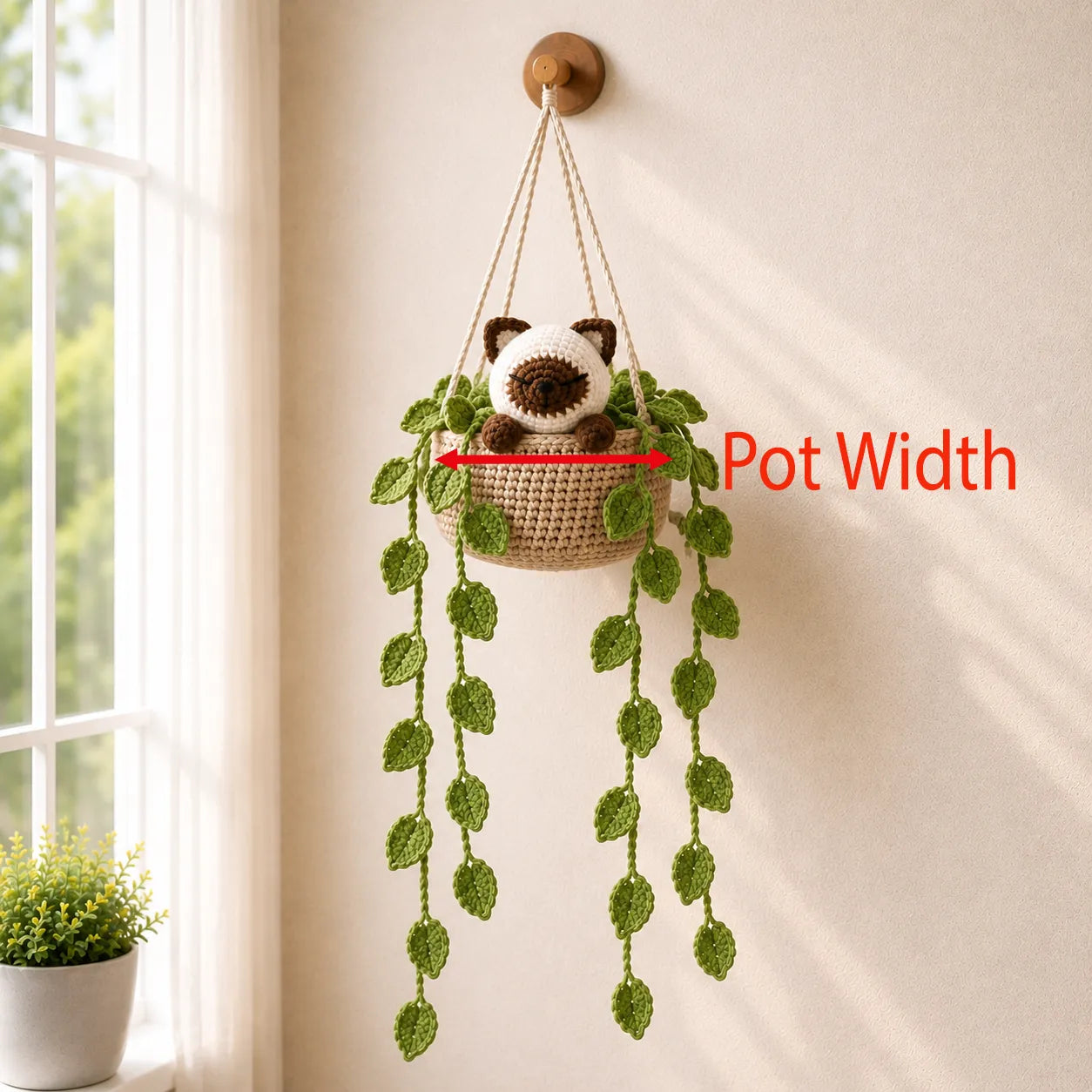 Creamy Garden Blink - Handmade Siamese Cat Hanging Basket