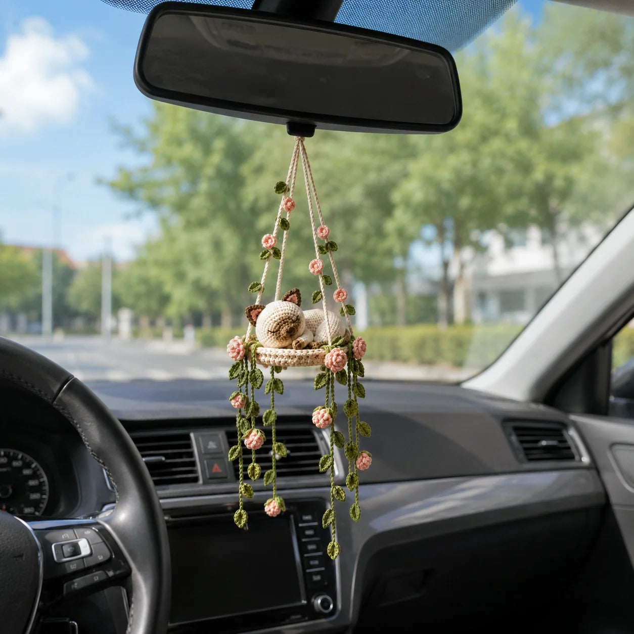 Rose Garden Lullaby - Handmade Crochet Siamese Cat Hanging Decor