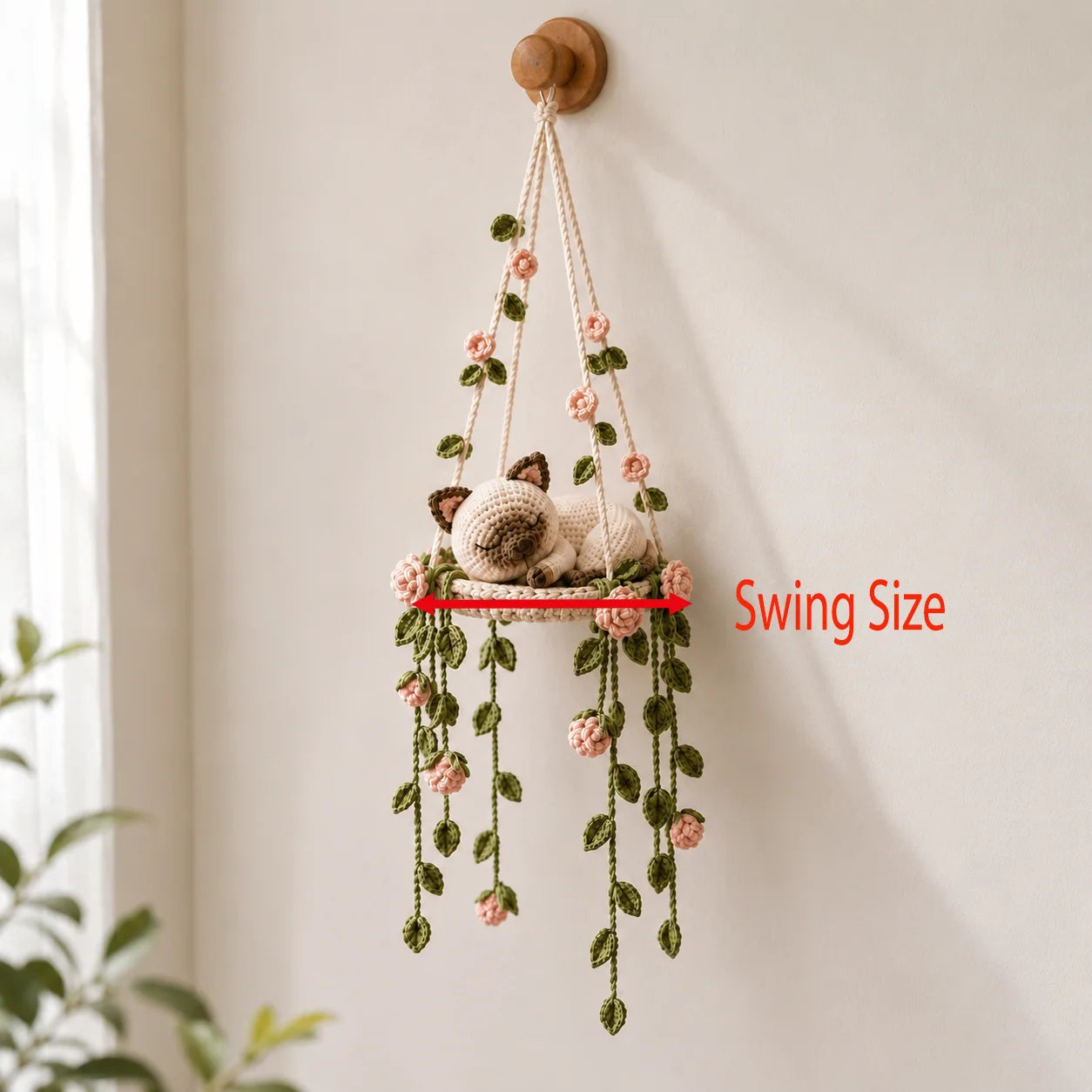 Rose Garden Lullaby - Handmade Crochet Siamese Cat Hanging Decor