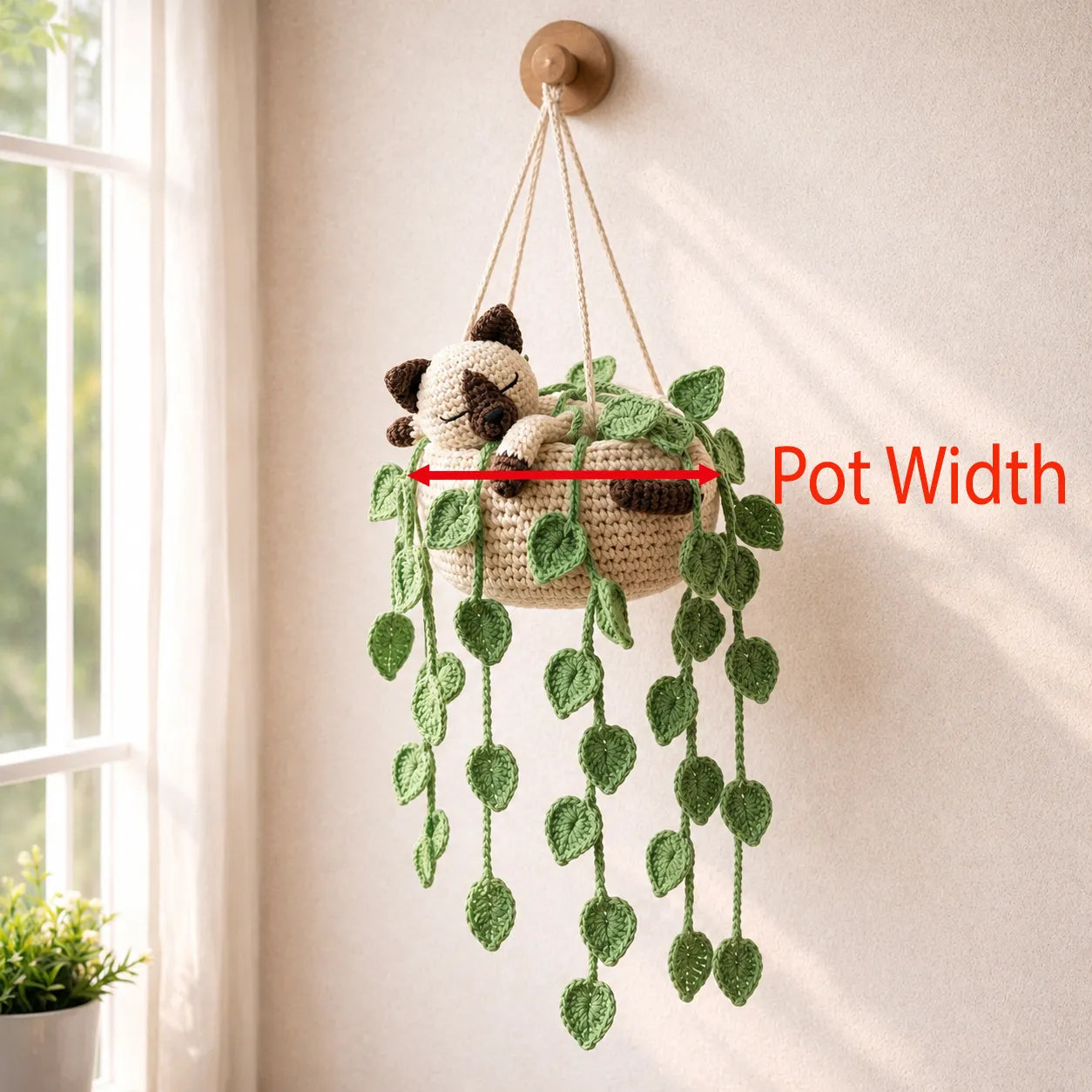 Cocoa Cream Nap - Handmade Crochet Siamese Cat Hanging Basket