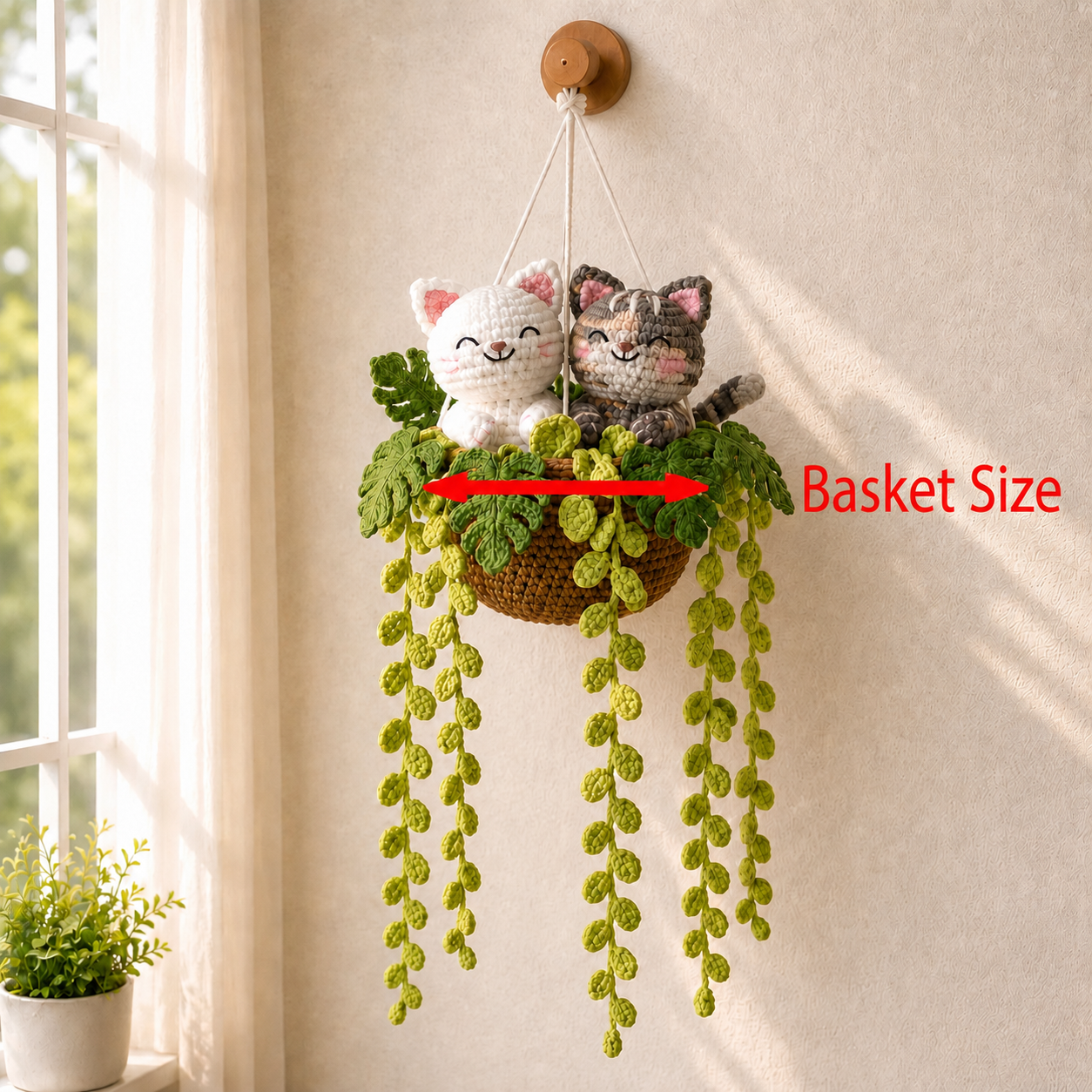 Two Little Sweethearts - Crochet Cat Duo Hanging Basket