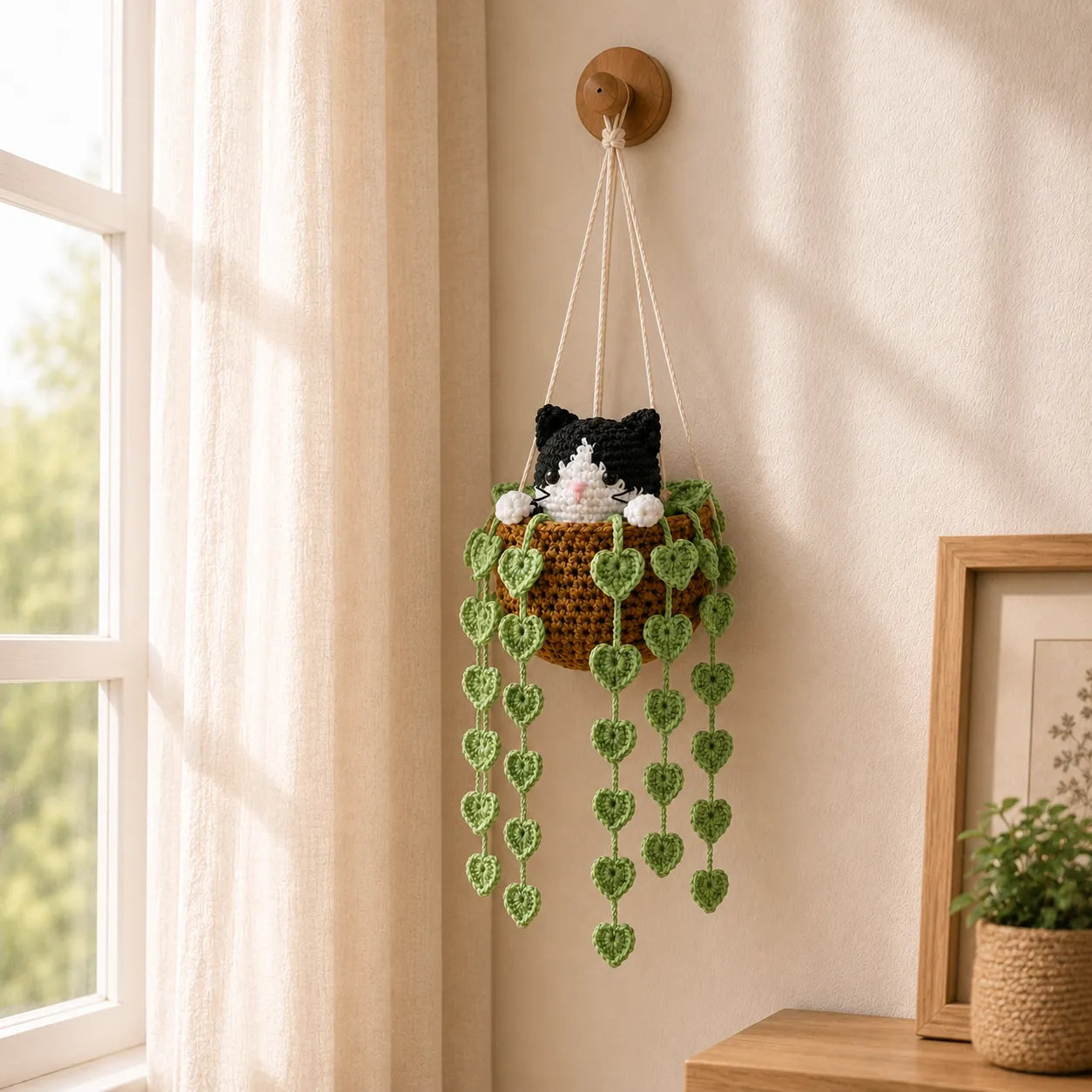Pocket Mischief Kitty - Handmade Crochet Tuxedo Cat Basket