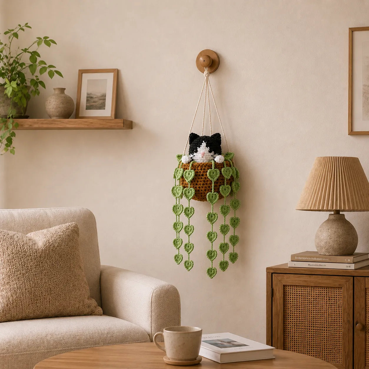 Pocket Mischief Kitty - Handmade Crochet Tuxedo Cat Basket