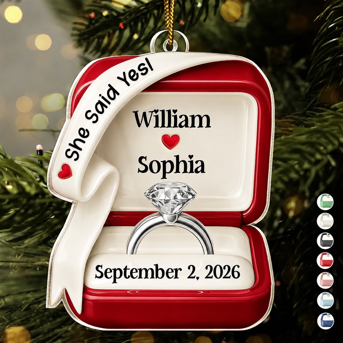 Personalized Engagement Ring Christmas Ornament
