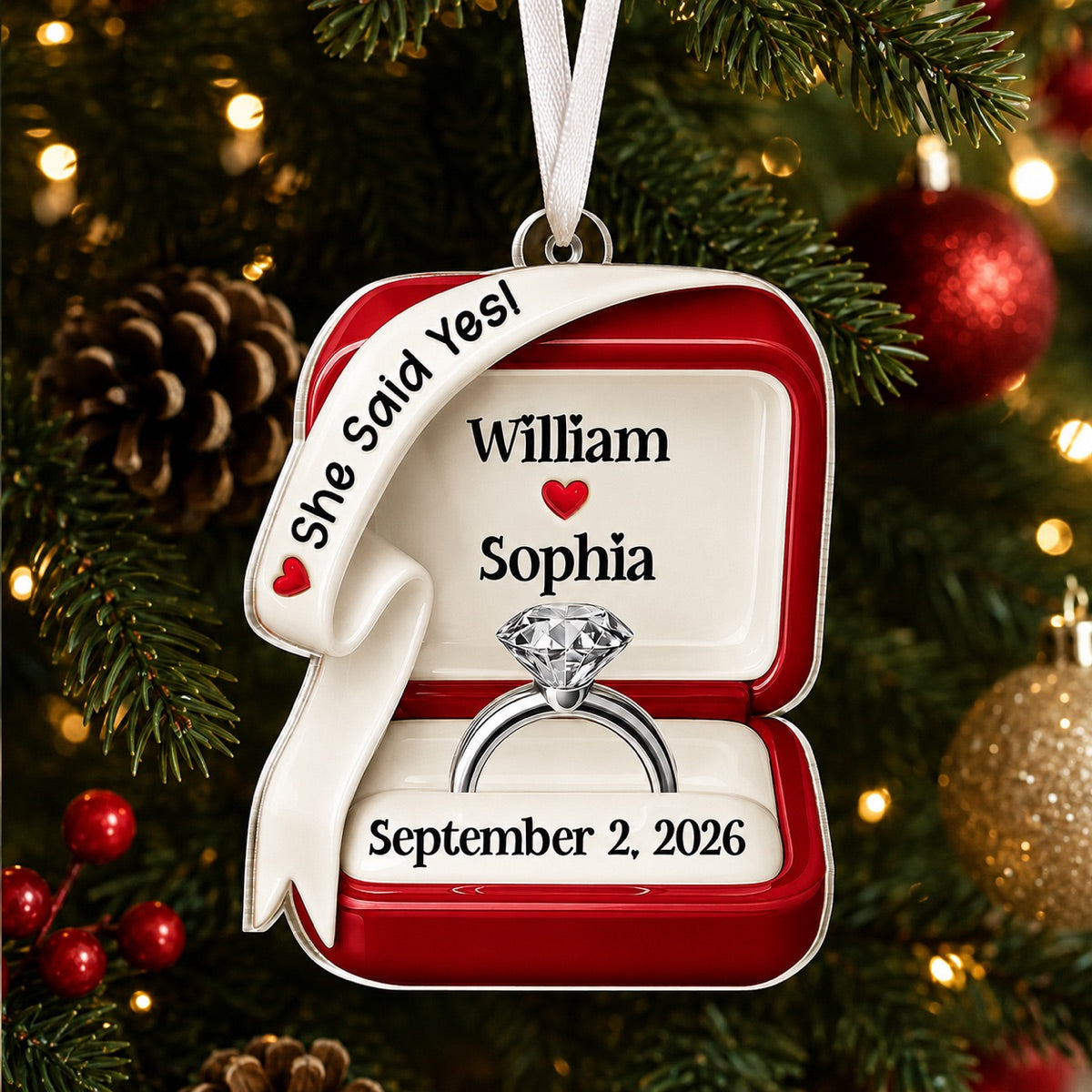 Personalized Engagement Ring Christmas Ornament