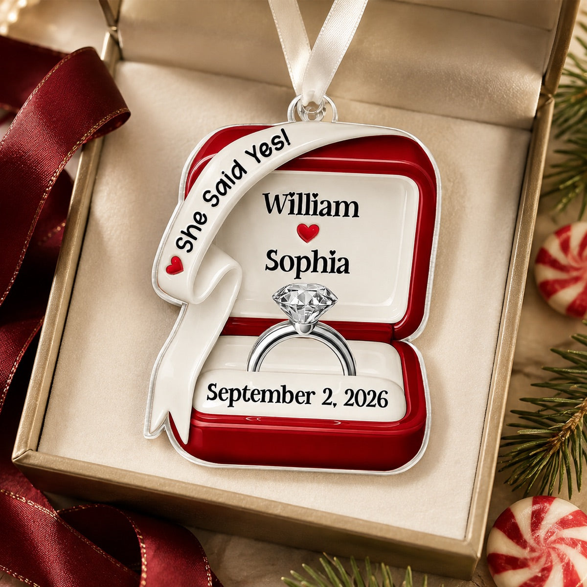 Personalized Engagement Ring Christmas Ornament