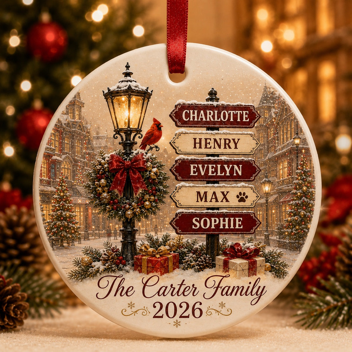 Personalized Family Christmas Glass Ornament
