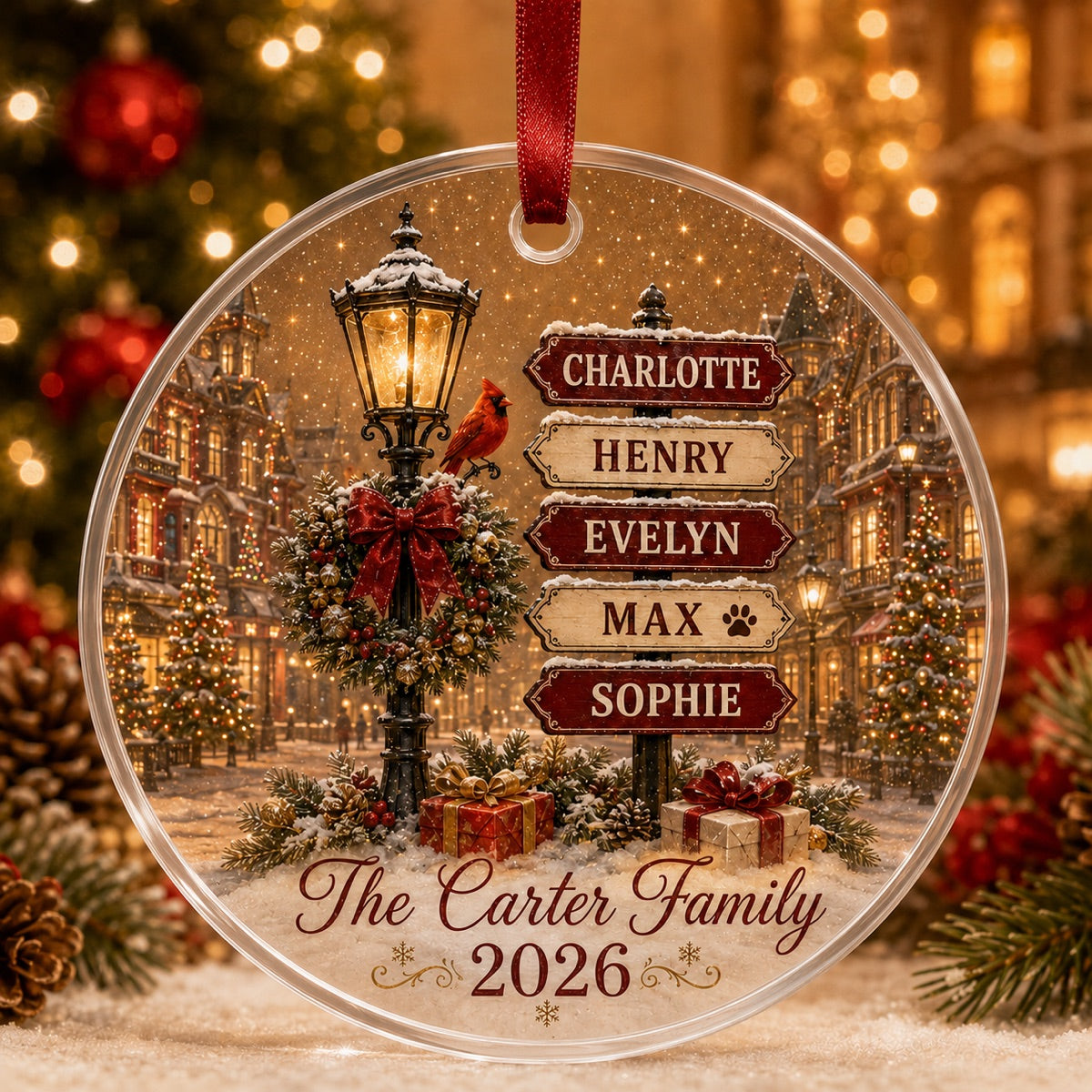 Personalized Family Christmas Glass Ornament