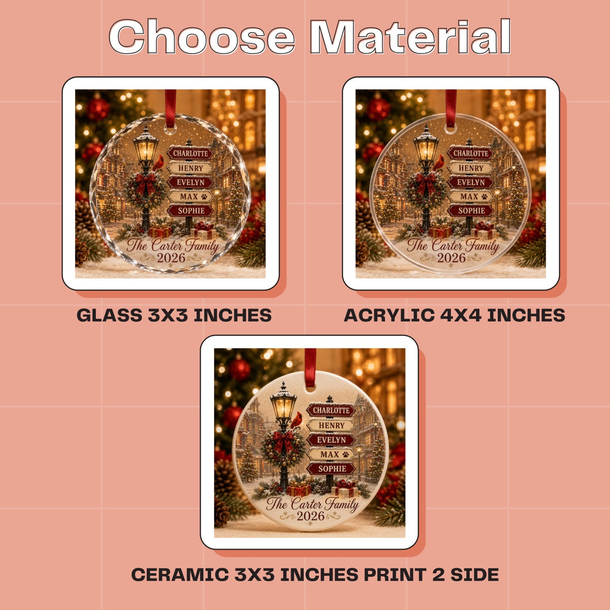 Personalized Family Christmas Glass Ornament
