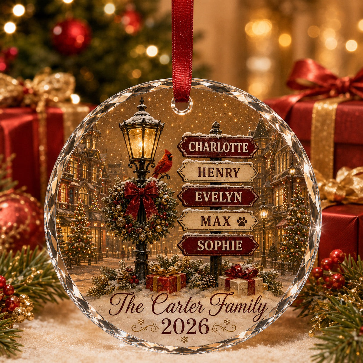 Personalized Family Christmas Glass Ornament