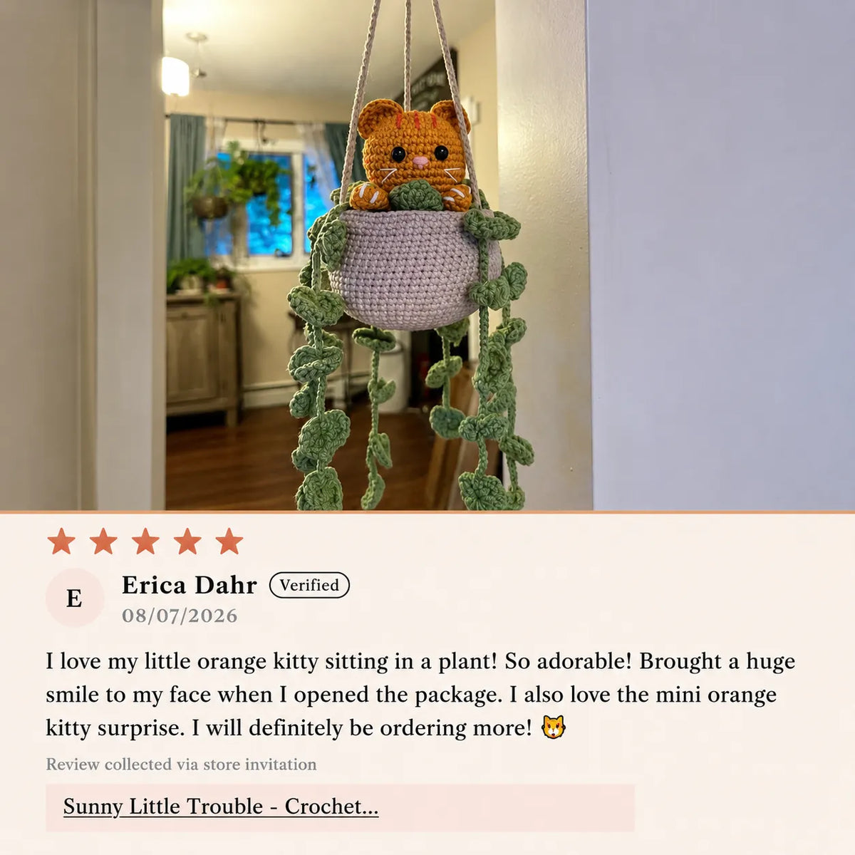 Sunny Little Trouble - Crochet Orange Tabby Cat Hanging Decor