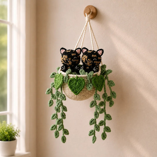Midnight Mosaic Companions - Handmade Tortoiseshell Cat Duo Basket