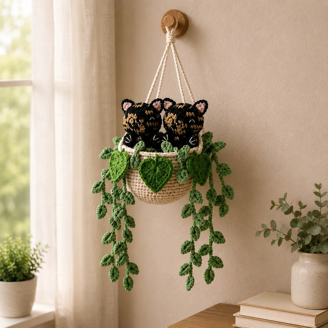 Midnight Mosaic Companions - Handmade Tortoiseshell Cat Duo Basket