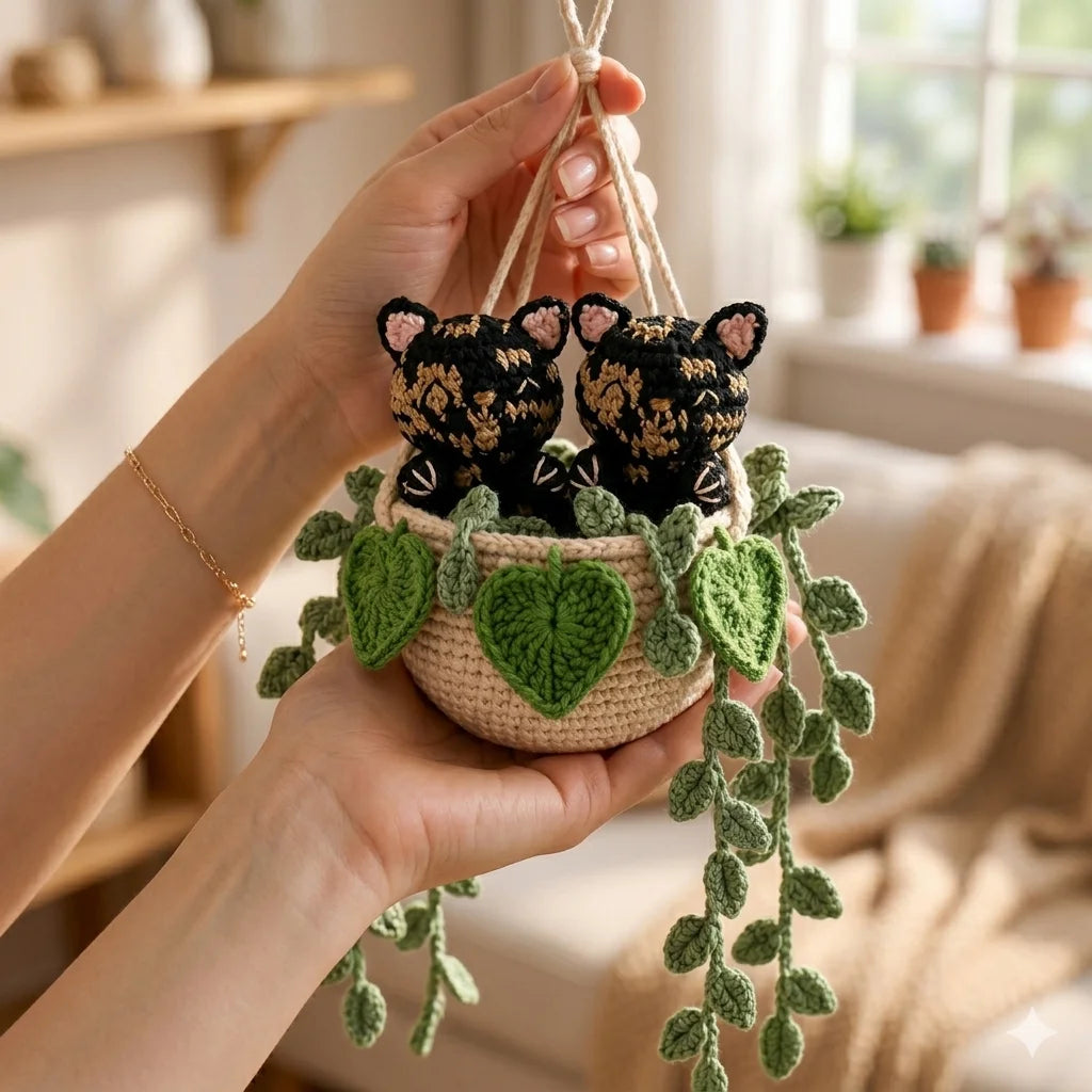Midnight Mosaic Companions - Handmade Tortoiseshell Cat Duo Basket